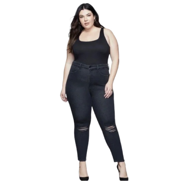 Good American Jeans Black Good Curve Distressed Skinny Crop Women’s Size 22 Nwt